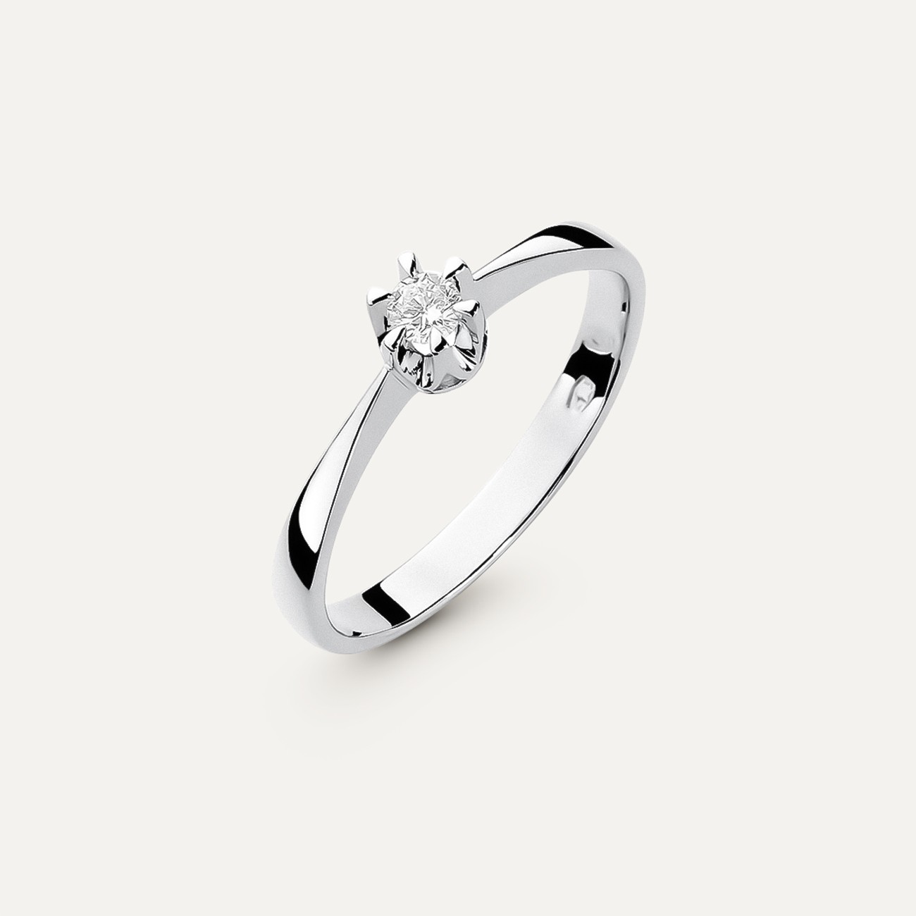 Złoty pierścionek zaręczynowy z brylantem w oprawie - Klasyka, złoto próby 585 białe 