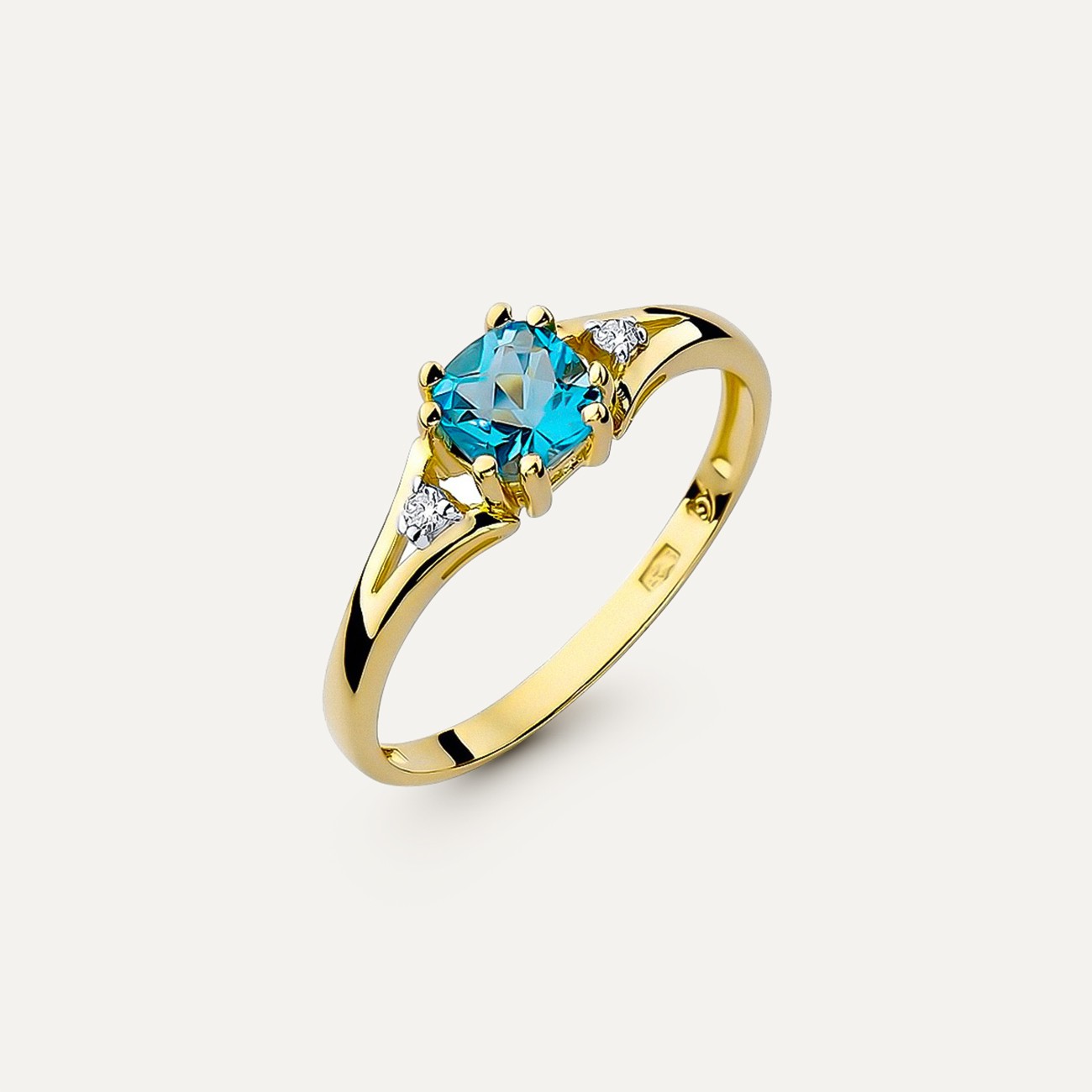 Gold ring with topaz and diamonds - Retro, gold 585 yellow 