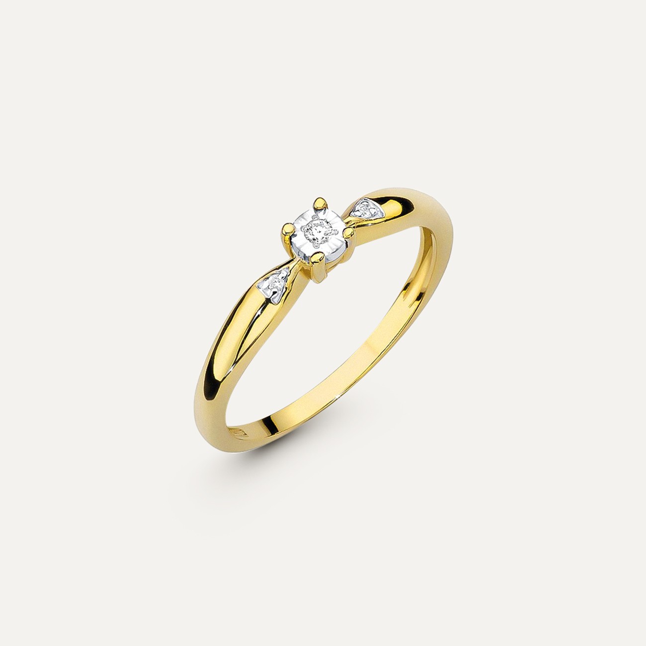 Gold ring with three diamonds - Classic, gold 585 yellow 