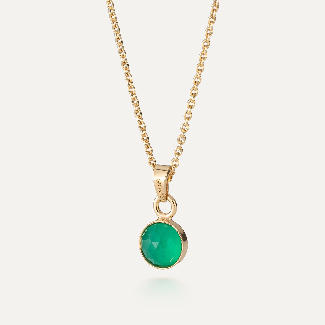Necklace with green agate, silver 925 gold plated