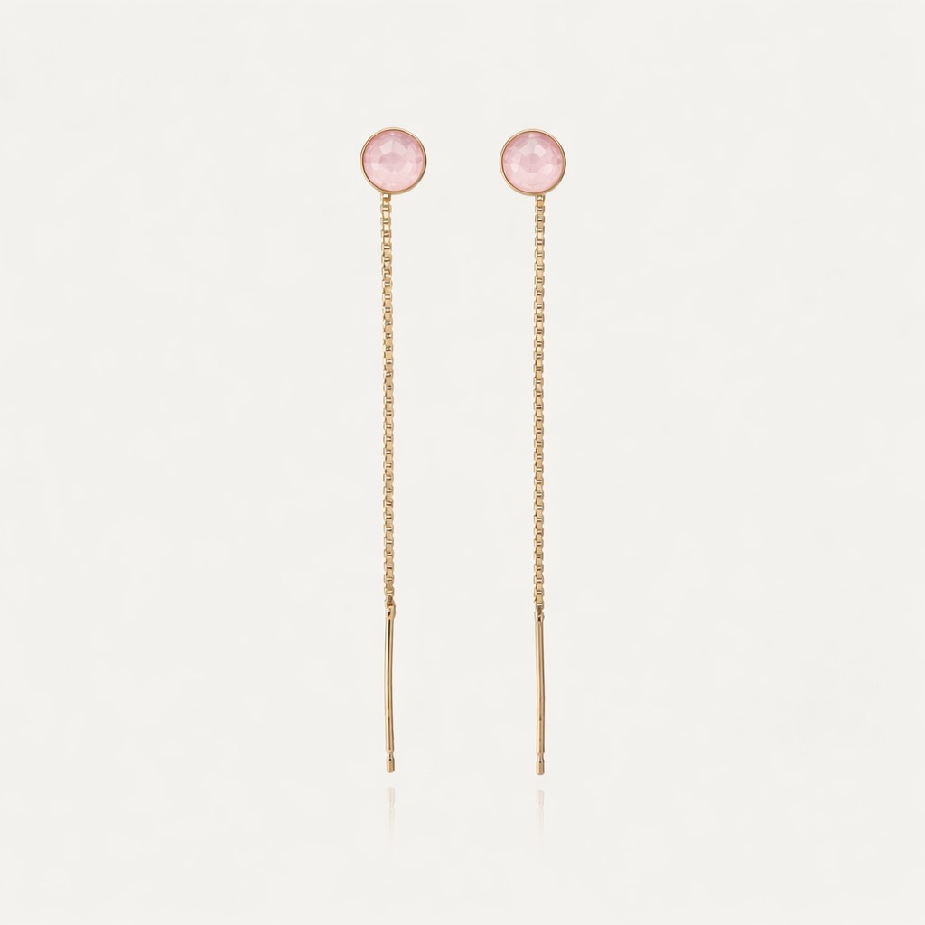 Kolczyki przewlekane z różowym agatem, srebro 925 w złotym pokryciu