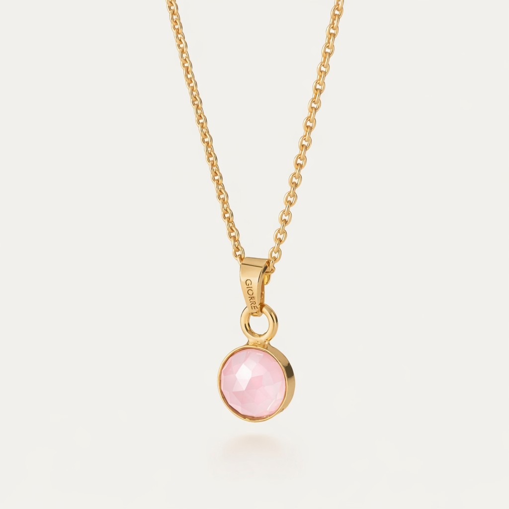 Necklace with pink agate, silver 925 gold plated