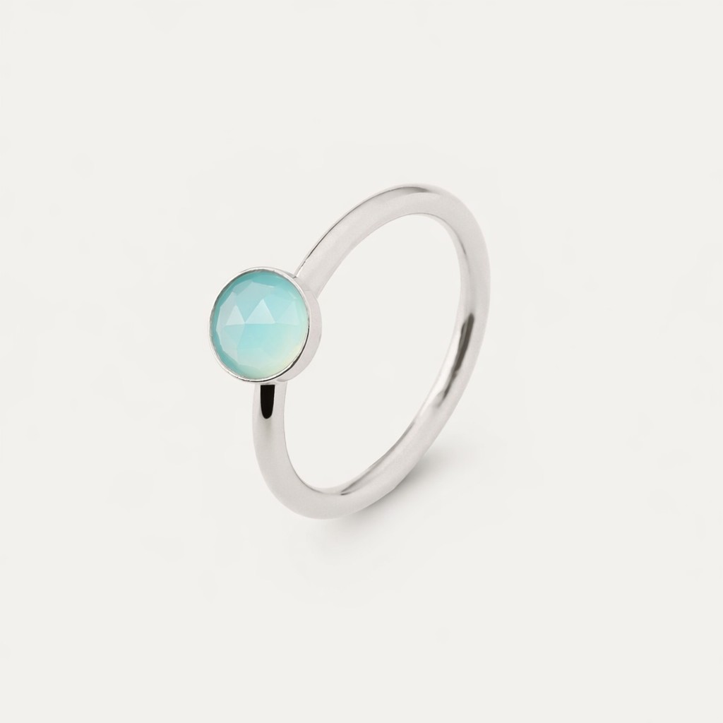 Pierścionek z agatem aqua, srebro 925 w pokryciu platyną