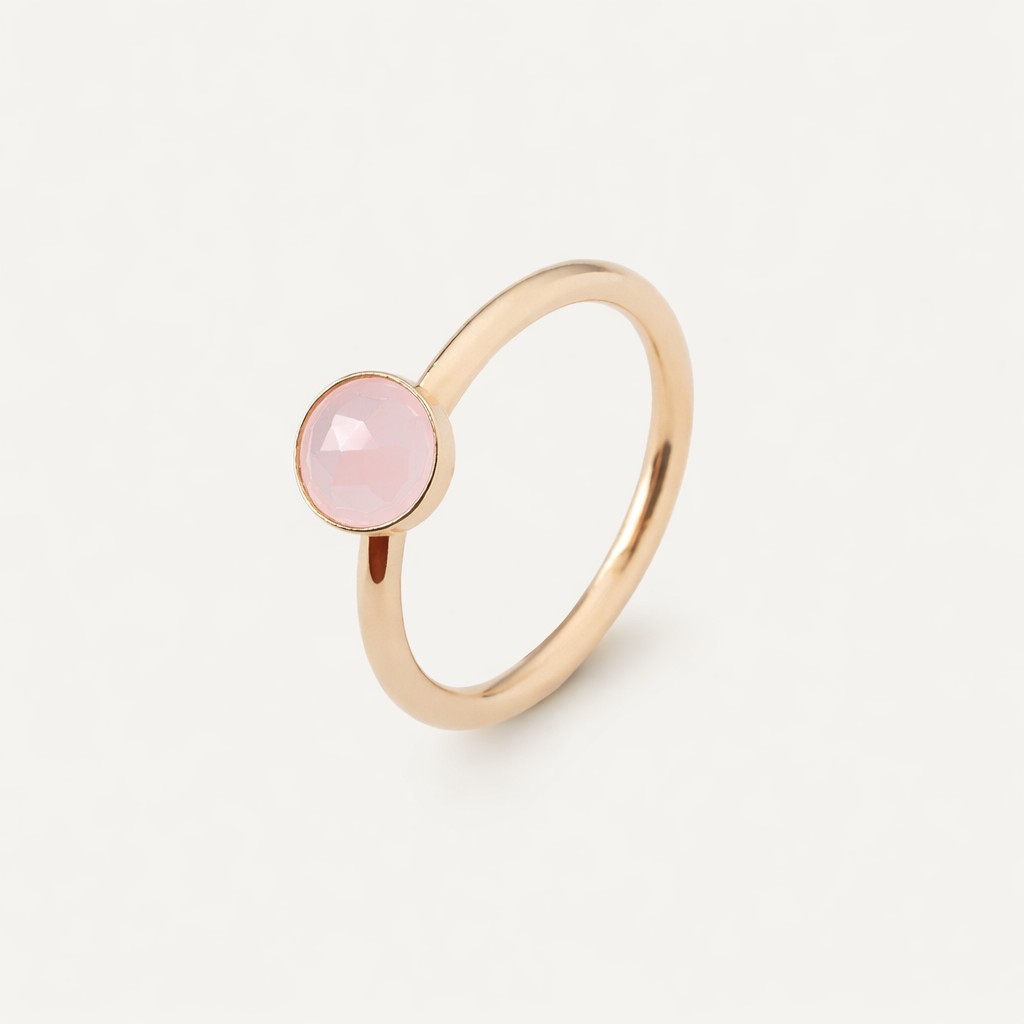 Ring with pink agate, silver 925 with gold plating