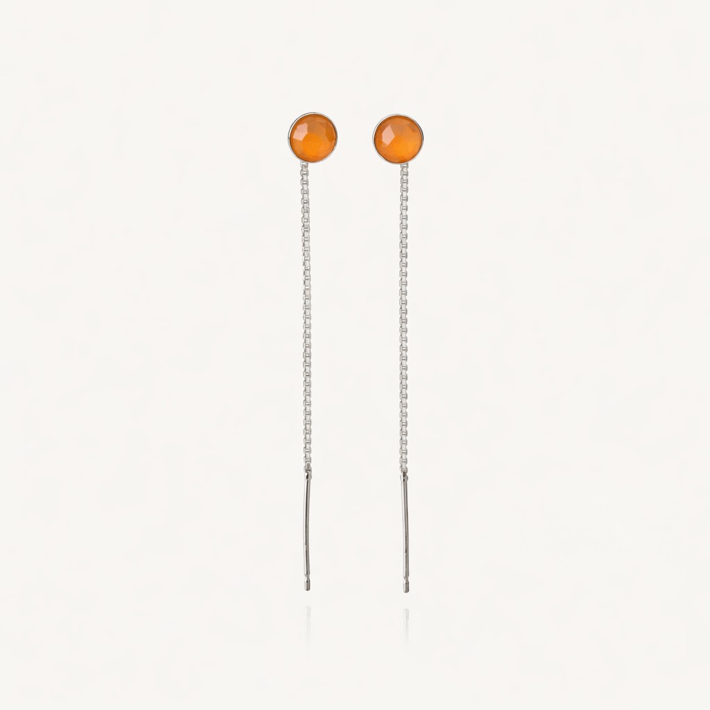 Kolczyki przewlekane z agatem karneol, srebro 925 w pokryciu platyną