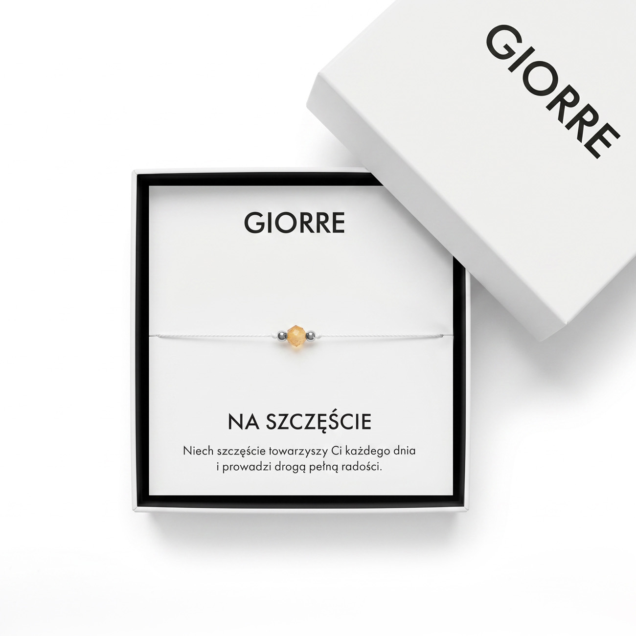 Good luck bracelet with citrine, Sterling Silver 925 Plated with Platinum
