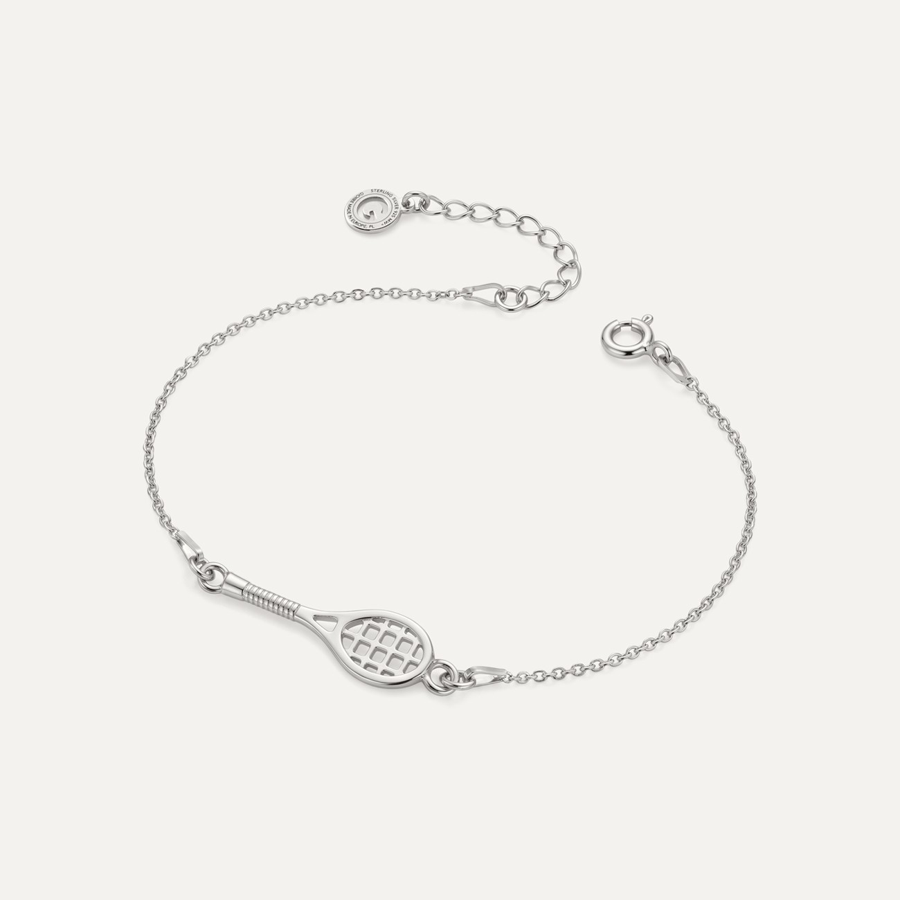 Squash racket bracelet, Sterling Silver 925 Plated with Platinum