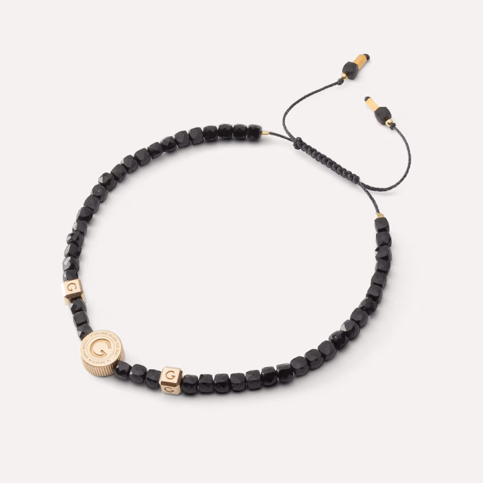 Bransoletka na nogę z czarnym spinelem,  srebro 925 w złotym pokryciu