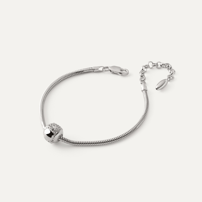 Bransoletka Slim z ażurową kulką typu beads, srebro 925 pokryte platyną