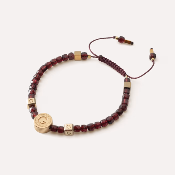 Bransoletka z granatem, srebro 925 pozłacane