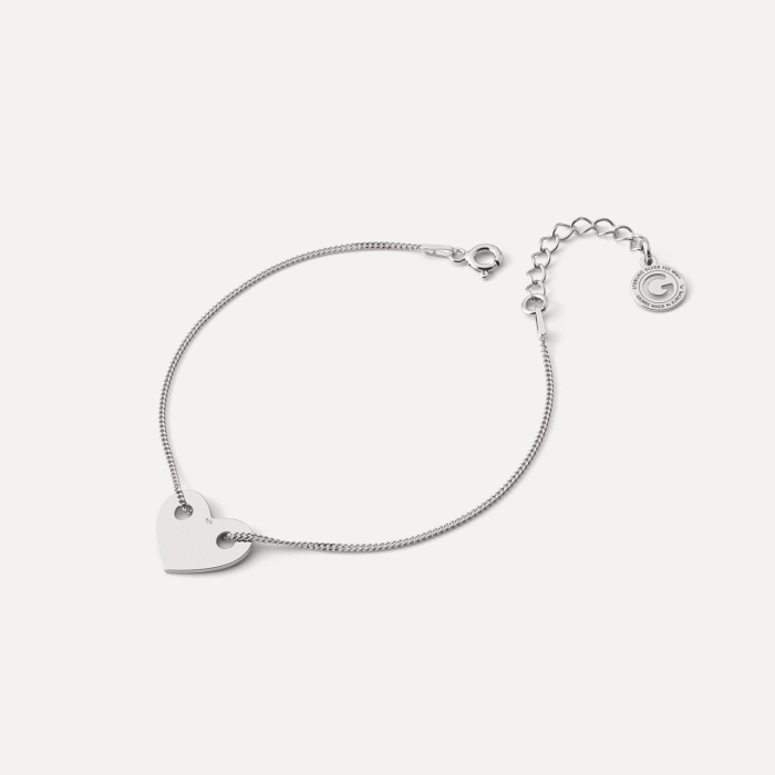 Armband mit Herzanhänger, 925er Silber platiniert