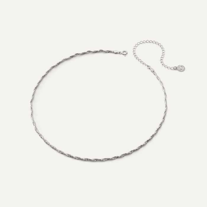 Srebrny choker pleciony z dwóch łańcuszków, srebro 925 w pokryciu platyną