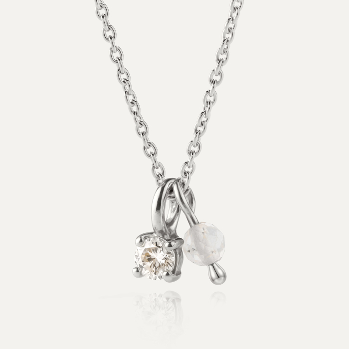 Classic necklace with cubic zirconia and rock crystal, sterling silver 925 platinum plated