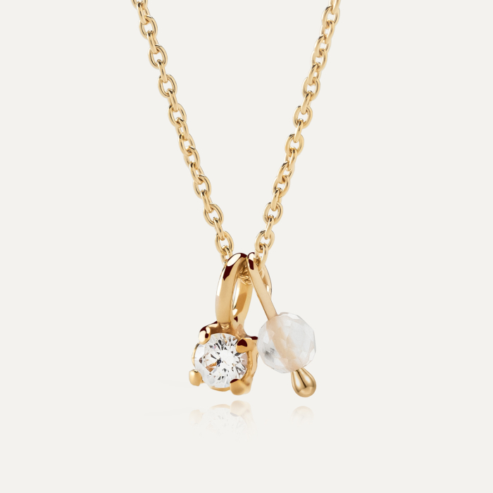 Klassische Halskette mit Rosenquarz und Zirkonia, 925er Silber gelbvergoldet