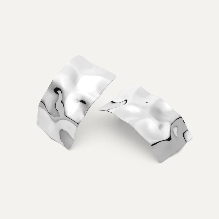 Hammered rectangle earrings - silver 925 platinum plated