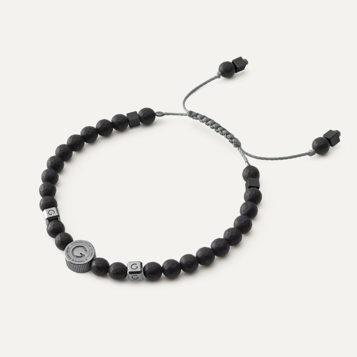 Męska bransoletka z czarnym spinelem, srebro 925 rutenowane