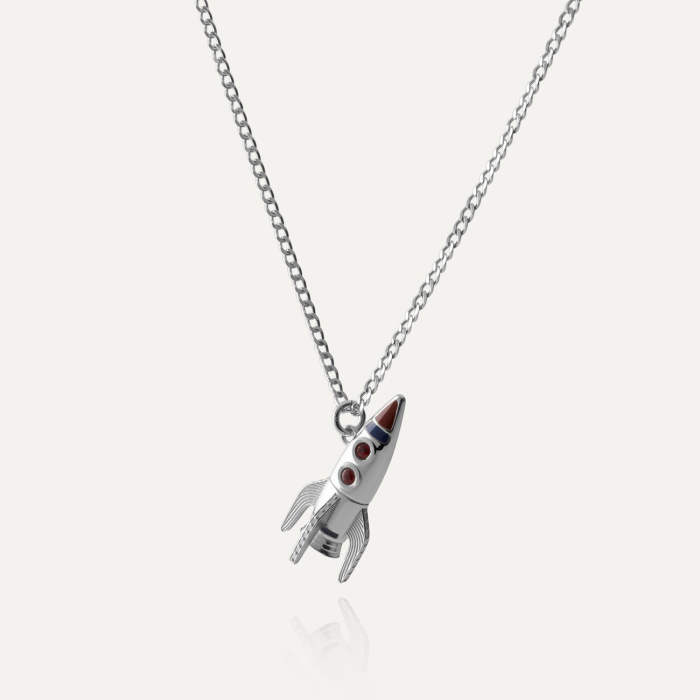 Rocket necklace, 925 silver plated with platinum