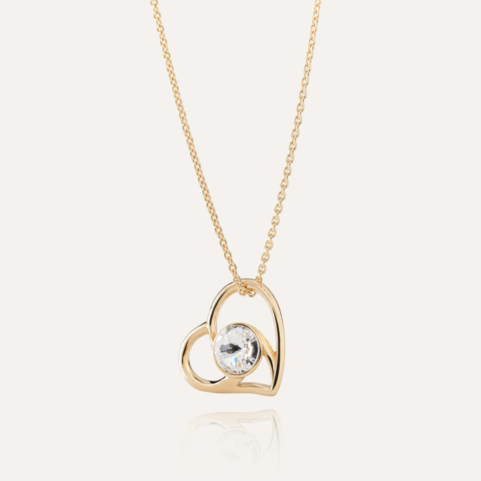 Necklace with Heart and Central Zirconia, 925 silver with gold plating