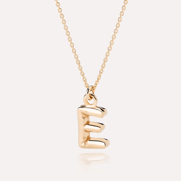 Necklace with puffed letter E, 925 silver with gold plating
