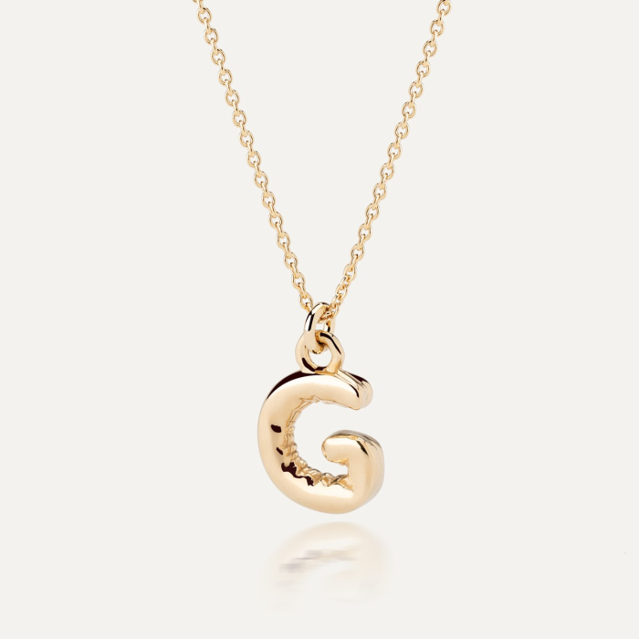 Necklace with puffed letter G, 925 silver with gold plating