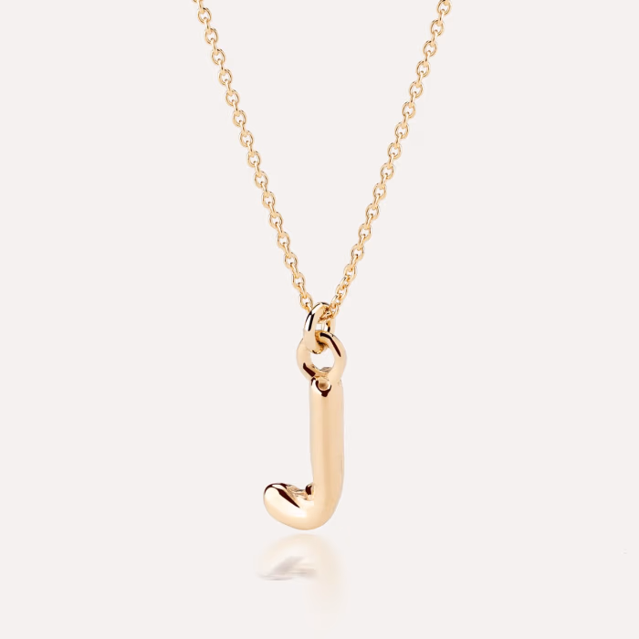 Necklace with puffed letter J, 925 silver with gold plating