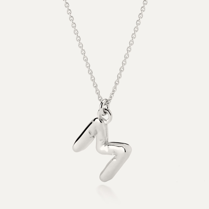 Halskette mit geblasenem Buchstabe M, 925er Silber platiniert