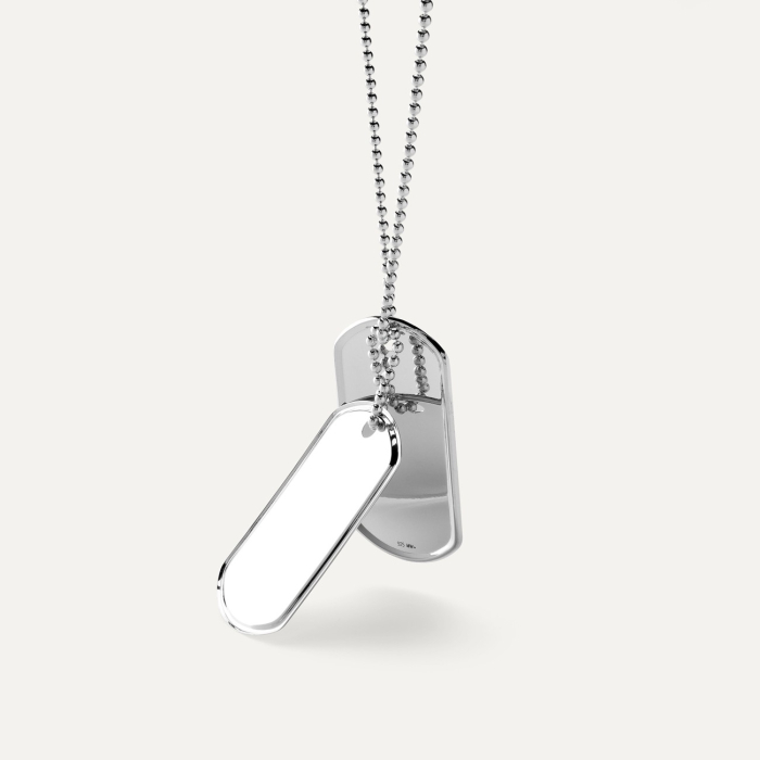 Silver dog tag with your own engraving and chain, 925 silver with platinum plating