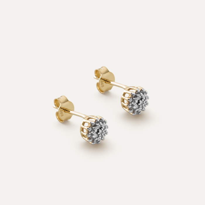 Gold flower earrings with diamonds