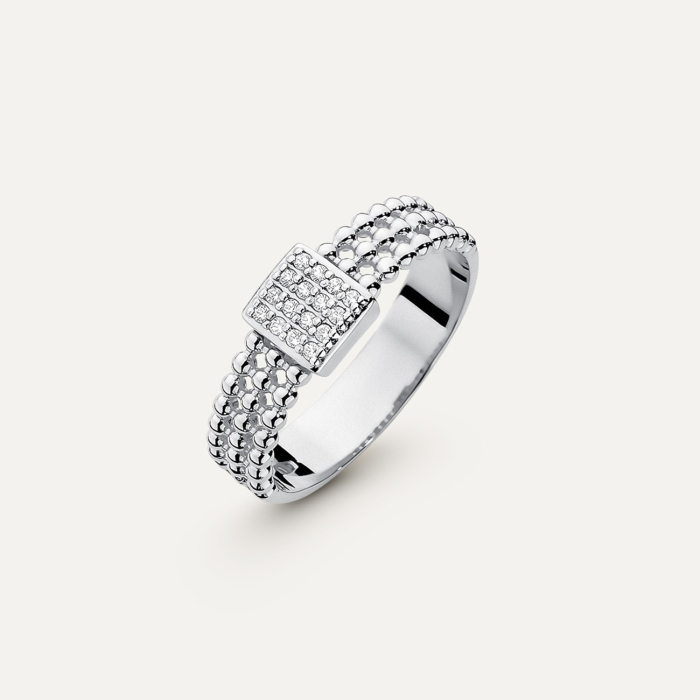 Złoty kulkowy pierścionek zaręczynowy z brylantami - Modern, złoto próby 585 białe 