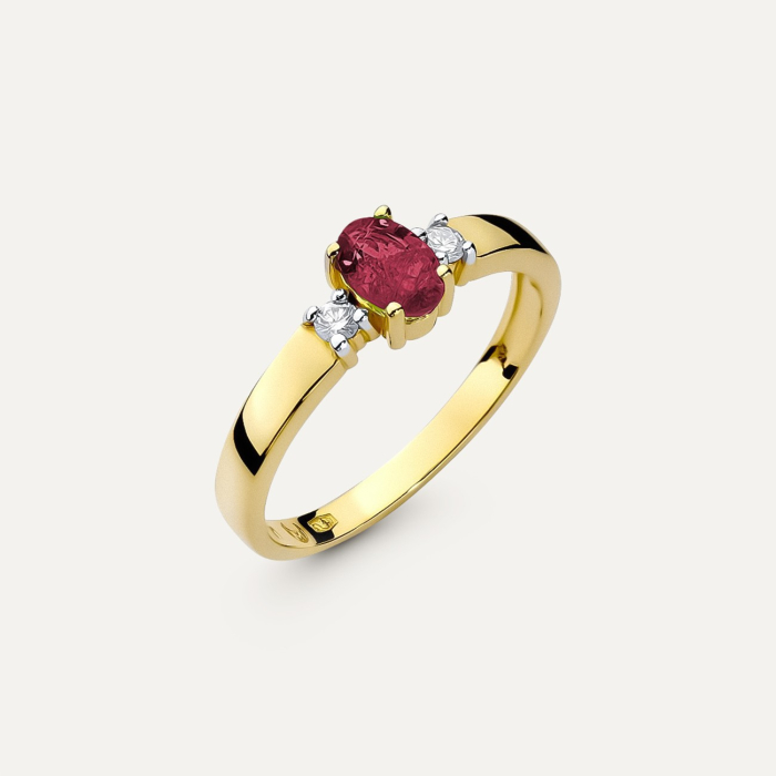 Gold Ring mit ovalem Rubin - Retro-Stil, gold 585 gelb 