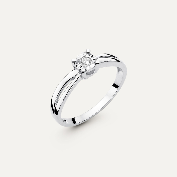 Złoty pierścionek zaręczynowy brylant w oprawie - Klasyka, złoto próby 585 białe 