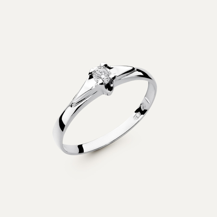 Złoty pierścionek zaręczynowy gwiazda brylant - Klasyka, złoto próby 585 białe 