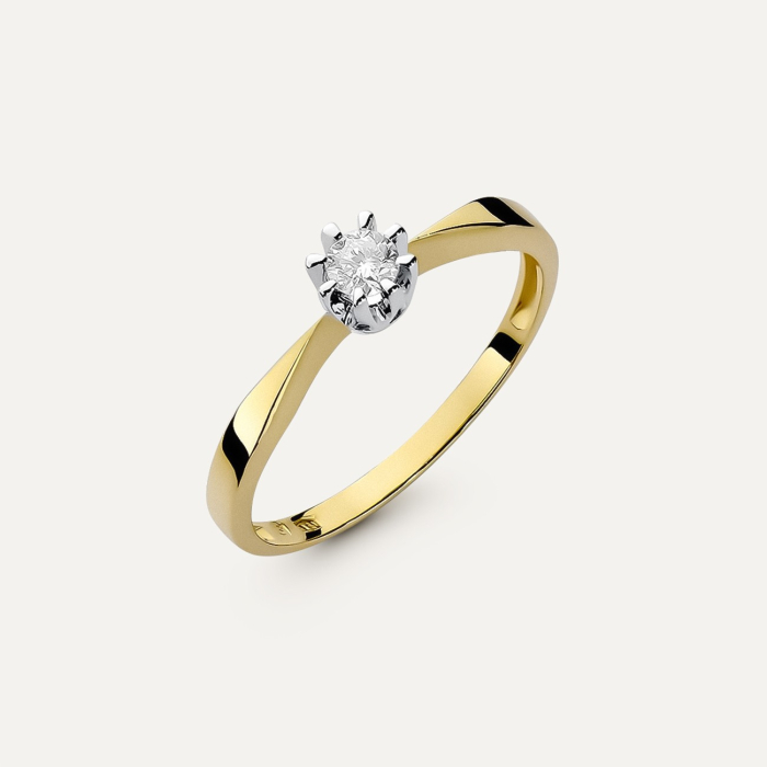 Złoty pierścionek zaręczynowy z brylantem 0,15 ct - Klasyka, złoto próby 585 żółte 