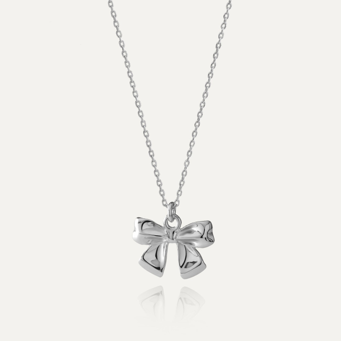 Bow necklace, silver 925, platinum plated