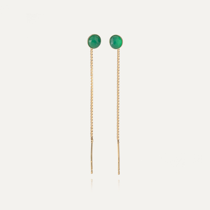 Threader earrings with green agate, silver 925 gold plated