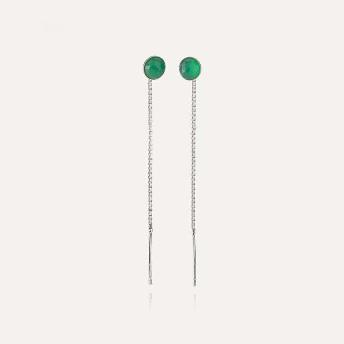 Threader earrings with green agate, silver 925 platinum plated