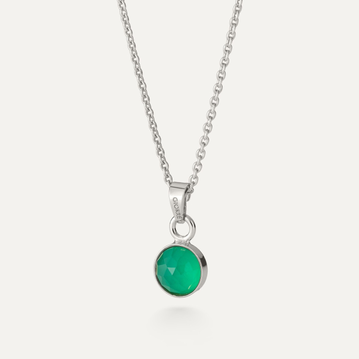 Necklace with green agate, silver 925 platinum plated