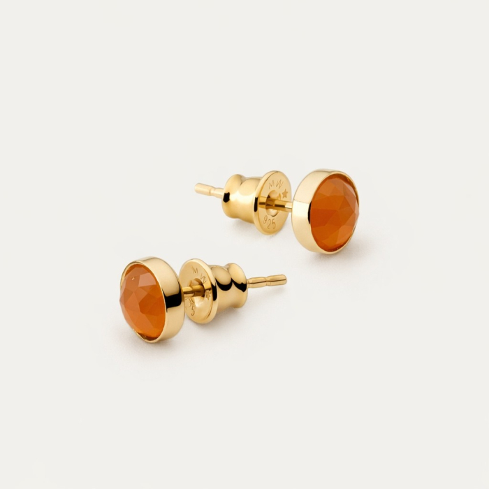Stud earrings with carnelian agate, silver 925 gold plated