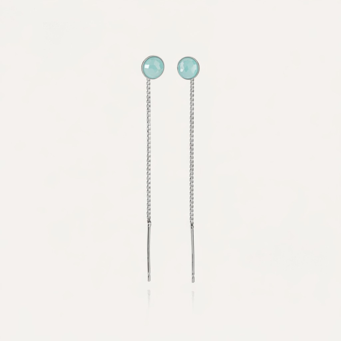 Threader earrings with aqua agate, silver 925 platinum plated