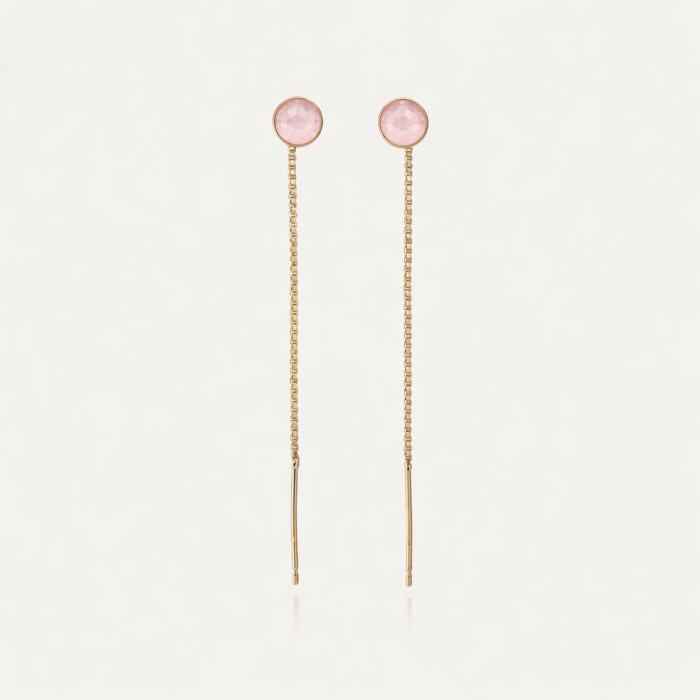 Threader earrings with pink agate, silver 925 gold plated