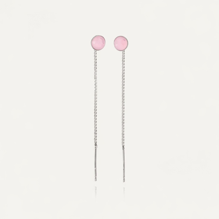 Threader earrings with pink agate, silver 925 platinum plated