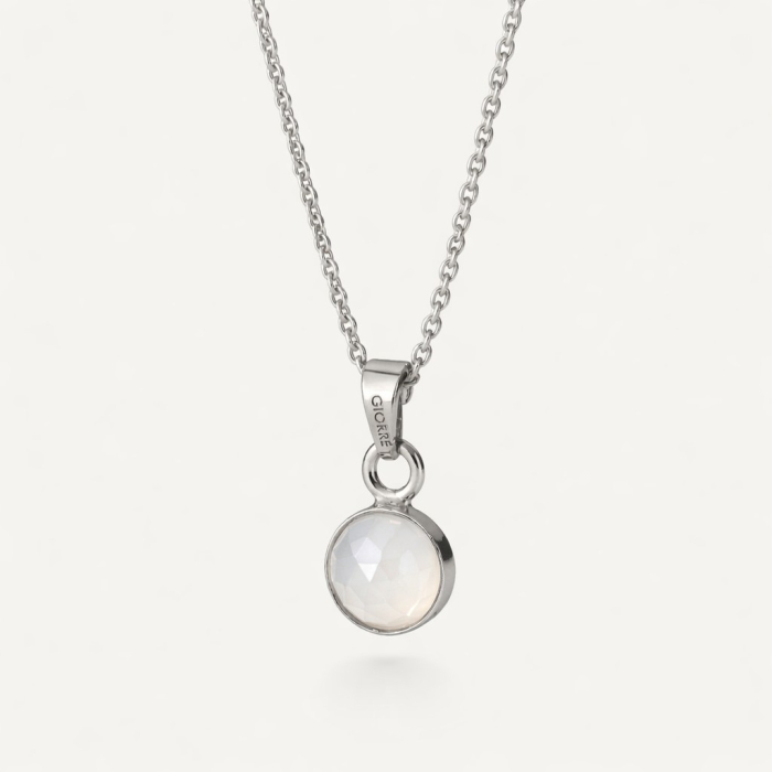 Naszyjnik z kamieniem księżycowym, srebro 925 w pokryciu platyną