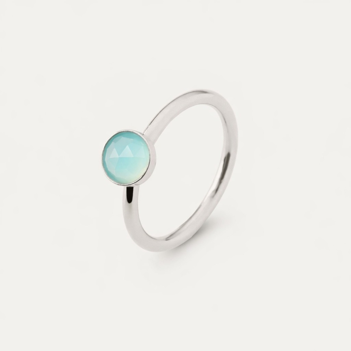 Pierścionek z agatem aqua, srebro 925 w pokryciu platyną