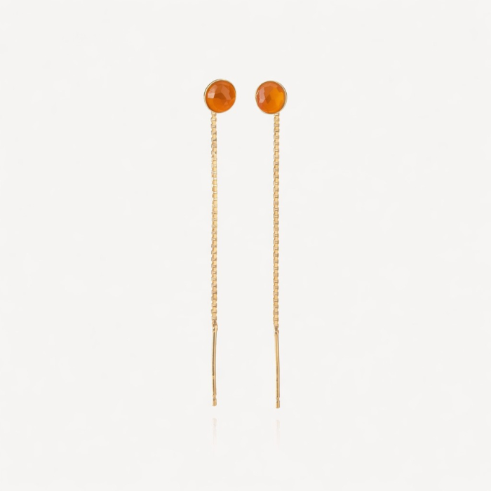 Threader earrings with carnelian agate, silver 925 gold plated