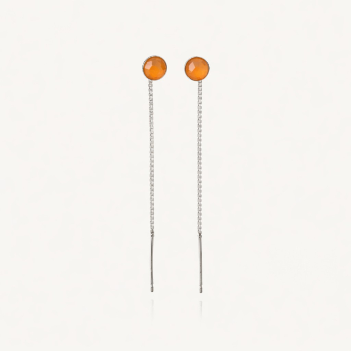 Threader earrings with carnelian agate, silver 925 platinum plated