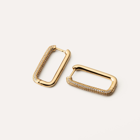 Large rectangular earrings with zircons, 925 silver with gold plating