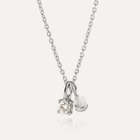Klasyczny naszyjnik z kwarcem i cyrkonią, srebro 925 w pokryciu platyną