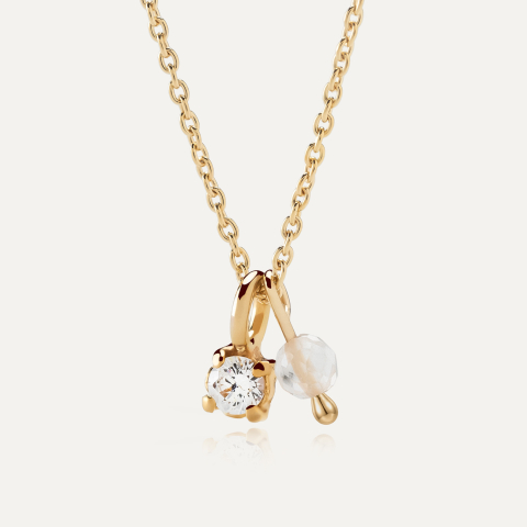 Klasyczny naszyjnik z kwarcem i cyrkonią, srebro 925 w złotym pokryciu