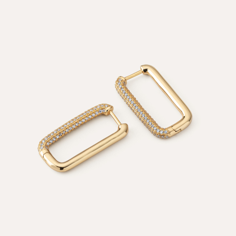 Long rectangular earrings with cubic zirconia, 925 silver with gold plating