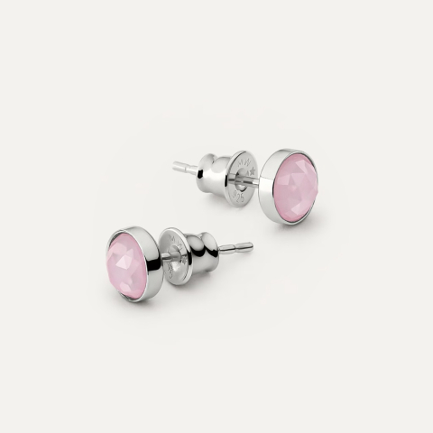 Ohrstecker mit rosa Achat, 925er Silber platiniert